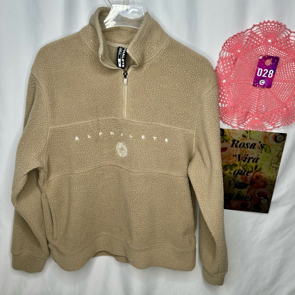 Alphalete King Quarter Zip Beige/Tan Fleece Jacket Small - Picture 4 of 9